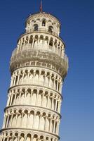 The famous Leaning Tower in Pisa on cloudy sky background photo