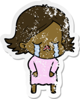 distressed sticker of a cartoon girl crying png