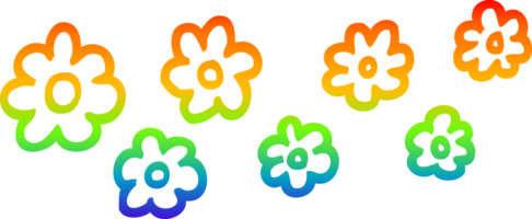 rainbow gradient line drawing cartoon decorative flowers png