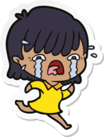 sticker of a cartoon girl crying png