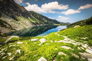 Beautiful landscape of Black Pond Gasienicowy in Tatra Mountains photo