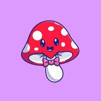 Cute Mushroom With Bowtie Cartoon Vector Icon Illustration. Food Education Icon Concept Isolated Premium Vector. Flat Cartoon Style