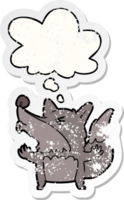 Cartoon-Werwolf heult und Gedankenblase als beunruhigter, abgenutzter Aufkleber png