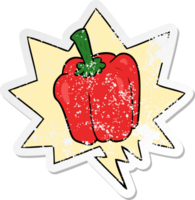 cartoon fresh organic pepper and speech bubble distressed sticker png