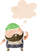 cartoon dock worker and thought bubble in retro textured style png