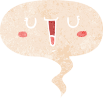happy cartoon face and speech bubble in retro textured style png