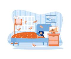 Passive income woman making money while sleeping at home, working from home, fixed income and finance concept. flat vector modern illustration