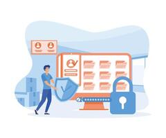 Flat personal cyber data security user with shield log in protection web access control concept. flat vector modern illustration