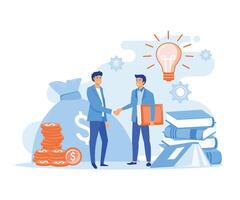 Investors put money in ideas. creative project financing. woman and man business handshake vector. flat vector modern illustration