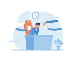 Business Man Surrounded by Hands with Office Things. Multitasking and Time Management. flat vector modern illustration