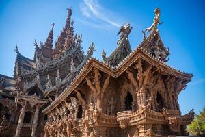 Sanctuary of Truth wooden temple in Pattaya Thailand is a gigantic wood construction located at the cape of Naklua Pattaya City. Sanctuary of Truth temple. photo