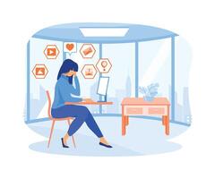 Overcoming overload, psychological well-being of employees, life dependent on gadgets, the influence of devices on the human brain. flat vector modern illustration