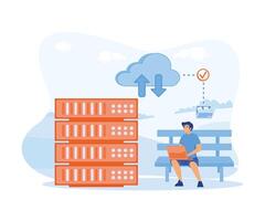 Cloud storage concept. Digital hosted storage, database security, data infrastructure service, cloud. flat vector modern illustration