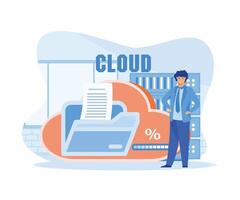 Cloud computing concept. Man standing near cloud storage. flat vector modern illustration  flat vector modern illustration