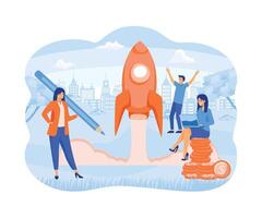 Startup launch new business concept for web page, banner, presentation, social media, business project start. launching a rocket into space. vector