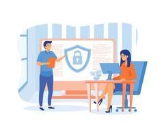 People protecting personal data. Security and protection of confidential data, Internet security. Social media. flat vector modern illustration