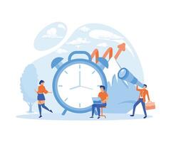 Time Management Discipline Concept. Showing active group of people doing their daily routine productively to reach goal. flat vector modern illustration