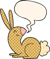 lindo conejo de dibujos animados y burbuja de habla al estilo de un libro de historietas png