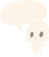 squelette de dessin animé mignon et bulle de dialogue dans un style rétro png