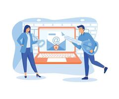 People protecting computer data, Email encryption concept. flat vector modern illustration