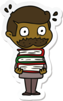 sticker of a cartoon man with mustache and books png