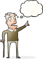 cartoon old man with walking stick with thought bubble png