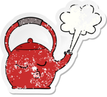 distressed sticker of a cartoon boiling kettle png