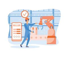 Man working with interactive interface. Smart industry, innovative manufacturing. flat vector modern illustration