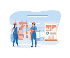 Smart Factory and working person using wireless technology to control. flat vector modern illustration