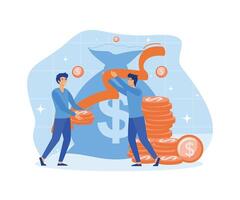 Cost reduction with tiny people concept. Sales decline, crisis financial, financial down. flat vector modern illustration