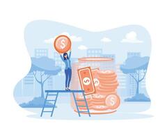 People saving, earning profits or high income, success concept for banner, website design. flat vector modern illustration