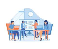 People working in the office. Team project, brainstorm, teamwork process during quarantine. flat vector modern illustration