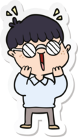 sticker of a cartoon happy boy wearing spectacles png