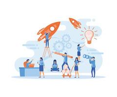 Group of young business people collaborating, solving problems, thinking about creative idea.flat vector modern illustration