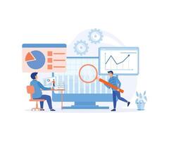 statistical and Data analysis for  finance investment  business people team working on monitor graph dashboard. flat vector modern illustration