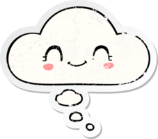 cute cartoon face and thought bubble as a distressed worn sticker png