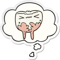 cartoon bad tooth and thought bubble as a printed sticker png