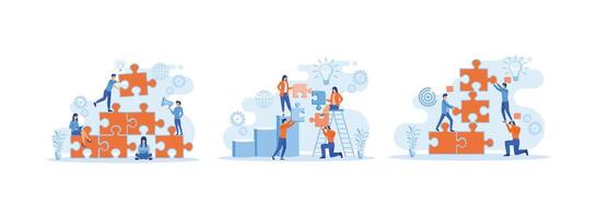 Metaphor of cooperation and business partnership, Team work, team building, organization and partnership, problem solving, creative solution. Team Building set flat vector modern illustration