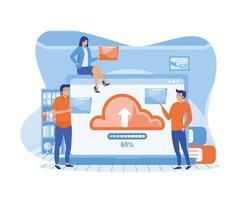 Download file concept. Cloud service and information exchange on Internet.  flat vector modern illustration