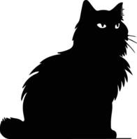 británico pelo largo gato negro silueta vector