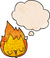 cartoon flame with face and thought bubble in grunge texture pattern style png