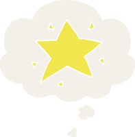 estrella de dibujos animados y burbuja de pensamiento en estilo retro png