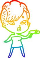 rainbow gradient line drawing cartoon surprised girl png