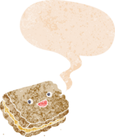 galleta de dibujos animados y burbuja de habla en estilo retro texturizado png