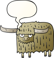 cartoon hairy cow and speech bubble in smooth gradient style png