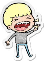 distressed sticker of a cartoon laughing man png