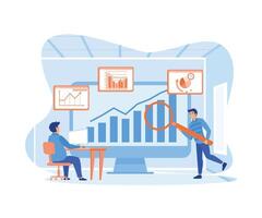 Data analysis for business financial investment concept with team of business people working on monitor graph dashboard. flat vector modern illustration