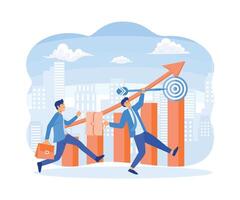 Competitive vector businessman with business on target graph. flat vector modern illustration