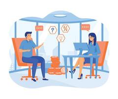 Businessman talking to female financial consultant. Investment planning, banking. Financial advisor, tax specialist. flat vector modern illustration