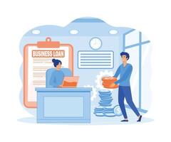 Business loan concept. Man get  financial help at banking service. flat vector modern illustration